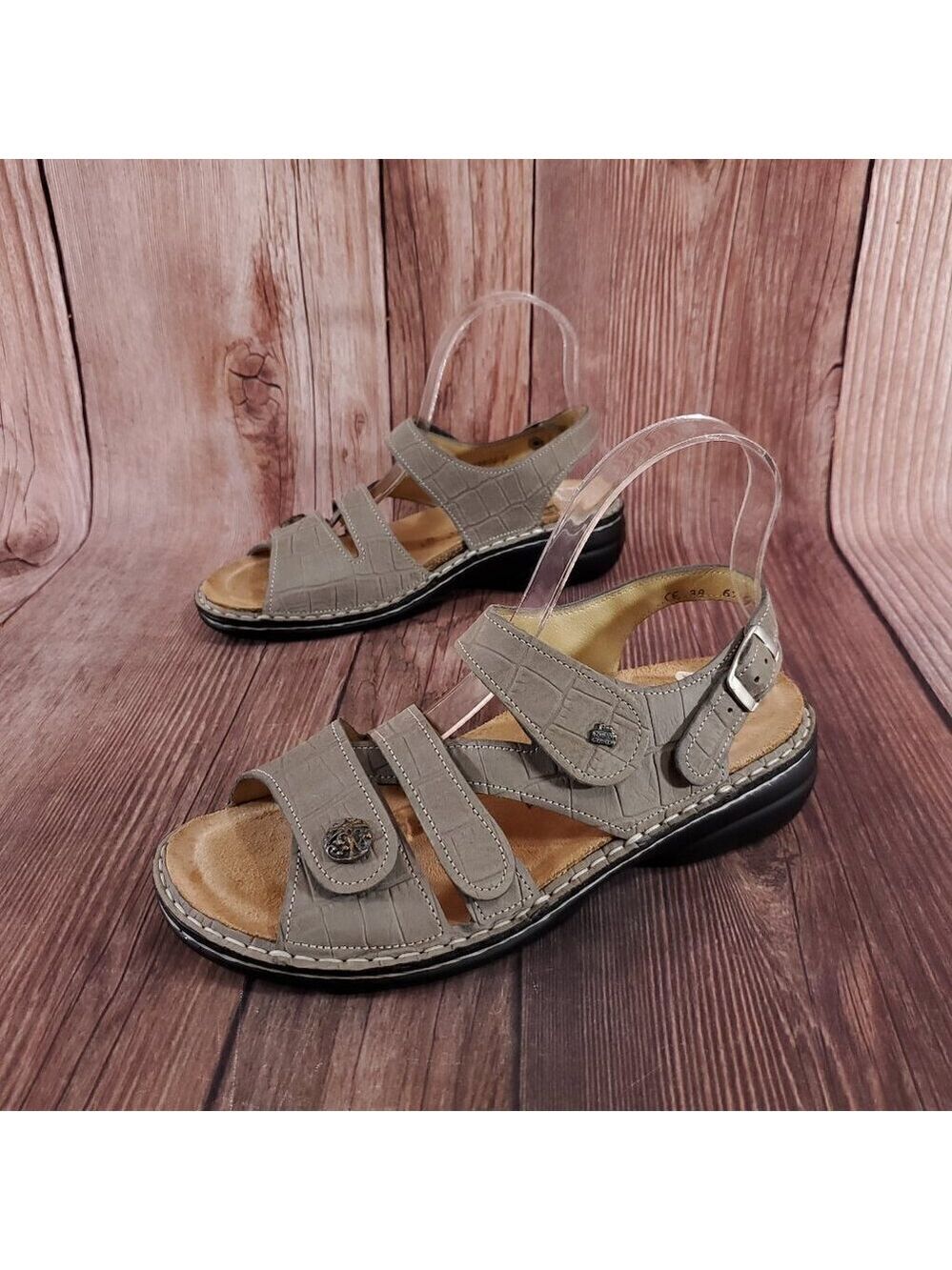 Finn Comfort Gomera Womens Size 38 US 7.5 Gray Leather Slingback Straps Sandals